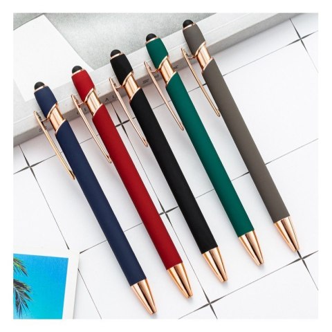 Długopis metalowy, tusz czarny, touch pen soft touch zieleń DL03