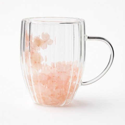 Szklanka termiczna ryflowana z kwiatami w środku, gipsówka róż 300 ml 1szt SZK157