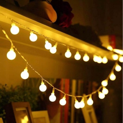 Światełka lampki kulki wewnętrzne/ zewnętrzne 71 LED Białe Ciepłe, 2 tryby LAMP46