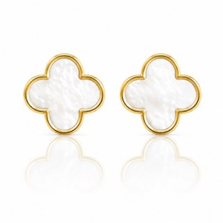 Kolczyki ze stali szlachetnej platerowane 14k złotem, Koniczynka masa perłowa 13 mm KST3602