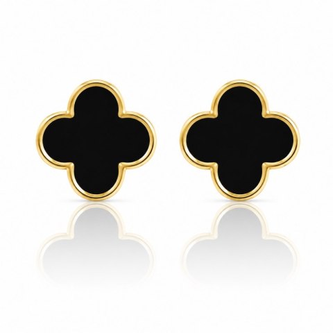 Kolczyki ze stali szlachetnej platerowane 14k złotem, sztyft, Koniczynka czarna 13 mm KST3419
