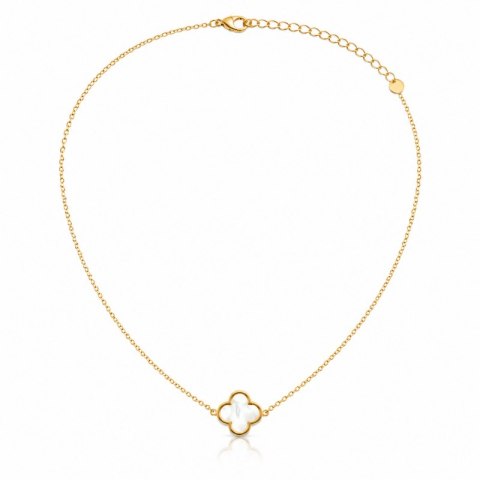 Naszyjnik stal szlachetna pozłacana 14k złotem, 13mm biała koniczynka NST2298