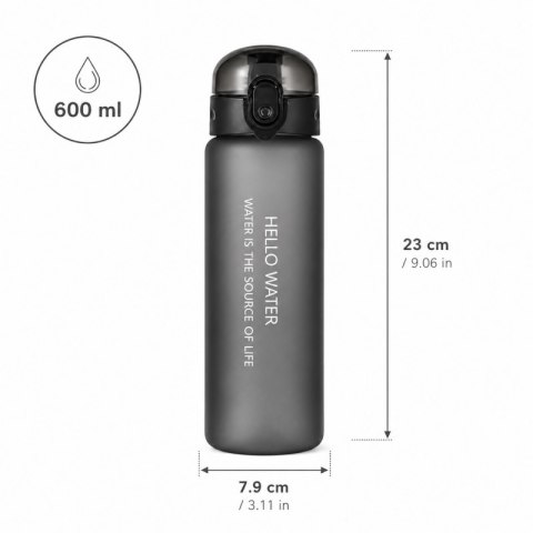 Butelka na wodę, sportowy bidon HELLO WATER 600ML czarny BD69