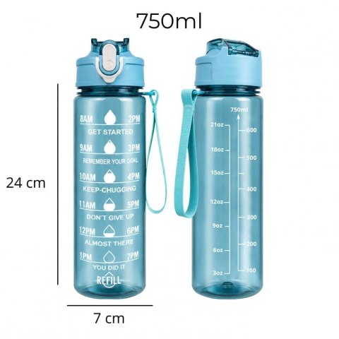 Butelka na wodę, sportowy bidon z miarką, hasła motywacyjne, 750ML niebieski BD61