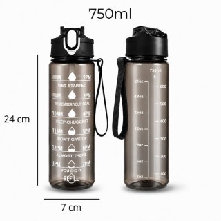 Butelka na wodę, sportowy bidon z miarką i hasłami motywacyjnymi 750ML czarna BD60