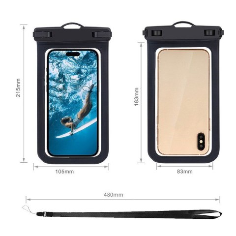 ETUI WODOODPORNE, wodoszczelny pokrowiec na telefon, ze smyczą, czarny CASE09