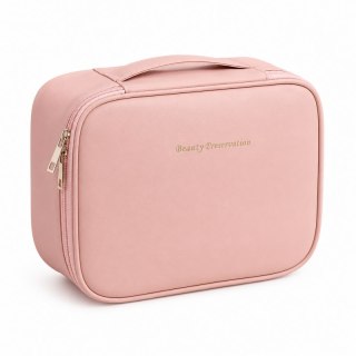 Kosmetyczka rozkładana elegancka kuferek etui z ekoskóry róż KS146R
