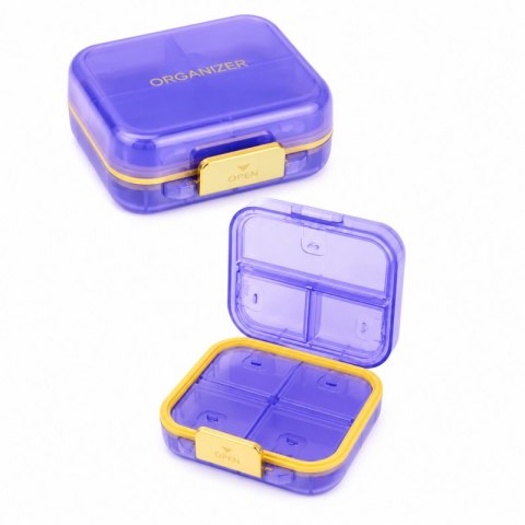 Organizer, kasetka, szkatułka na leki z przegródkami, fioletowa 8x7x3,5cm CB80FIO
