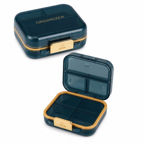 Organizer, kasetka, szkatułka na leki z przegródkami, granatowa 8x7x3,5cm CB80N