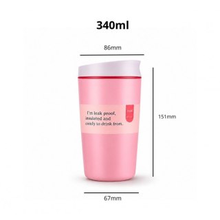 POJEMNY KUBEK TERMICZNY 340 ml TERMOS zamykany, jasnoróżowy CUP32