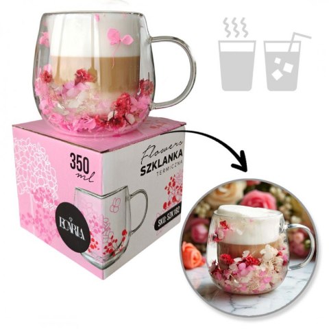 Szklanka termiczna z kwiatami w środku, gipsówka hortensje róż 300 ml 1szt SZK182