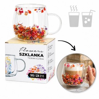Szklanka termiczna z kwiatami w środku, gipsówka kolorowa 300 ml 1szt SZK211