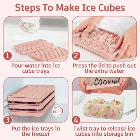 Zestaw 3 foremek silikonowych do kostek lodów z pojemnikiem, 99szt kulek FNL09