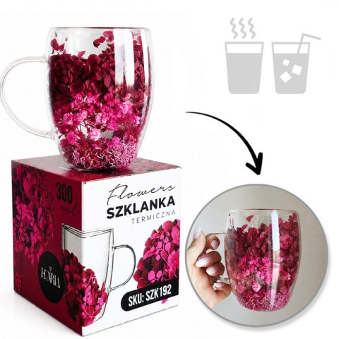 Szklanka termiczna z kwiatami w środku 300ml 1szt, pełna kwiatów burgund, red SZK192