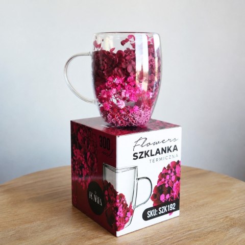 Szklanka termiczna z kwiatami w środku 300ml 1szt, pełna kwiatów burgund, red SZK192