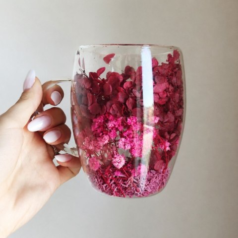 Szklanka termiczna z kwiatami w środku 300ml 1szt, pełna kwiatów burgund, red SZK192