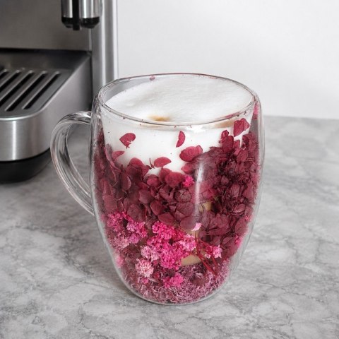 Szklanka termiczna z kwiatami w środku 300ml 1szt, pełna kwiatów burgund, red SZK192